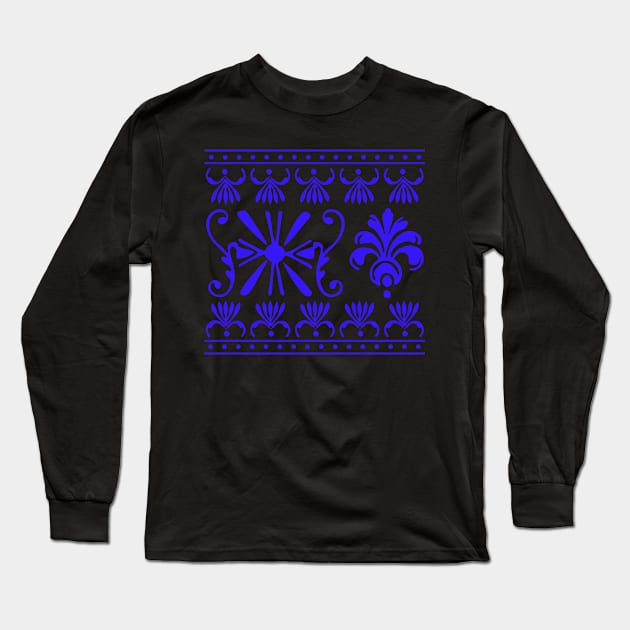 Indigo Blue Bohemian Aesthetic Pattern Long Sleeve T-Shirt by faiiryliite